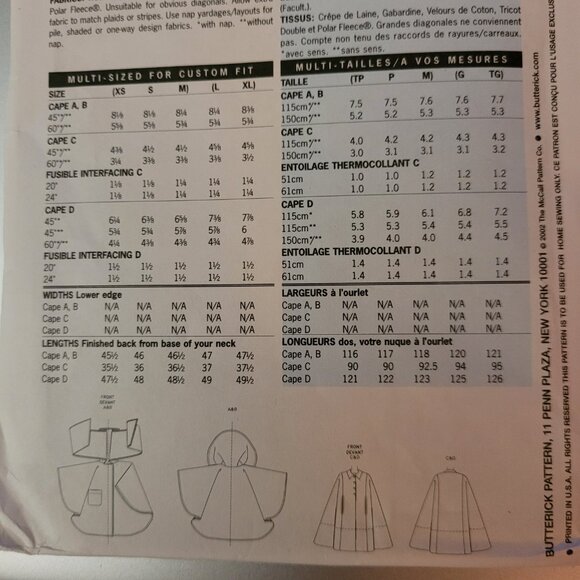 VINTAGE Butterick 3642 Misses Short and Long Capes Sewing Pattern Misses XS-S-M - Picture 4 of 4